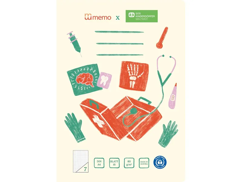 Memo memo x SOS-Kinderdörfer weltweit Schulheft DIN A4, 16 Blatt, Lin. 7 – Produktbild 1 von 1