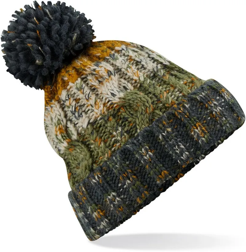 Beechfield Beechfield Bommelmütze Corkscrew Pom Pom Beanie Wintermütze, Autumn moss, – Produktbild 1 von 3