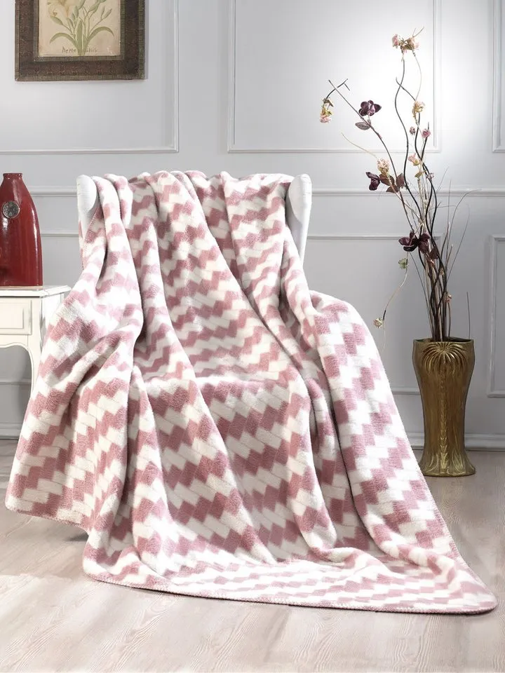Wohndecke Wohndecke - 4 Jahreszeiten -160x200 cm / Sofadecke / Schlafdecke, livessa, Soft-Touch-Gefühl / 50% Baumwolle, 45% Acryl, 5% Polyester / 1650g, Rosa, – Produktbild 2 von 5