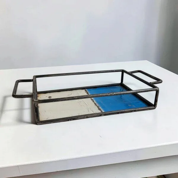 Moogoo Creative Africa Moogoo Creative Africa Upcycling Tablett aus recycelten Ölfässern, Blau&weiss, – Produktbild 1 von 7