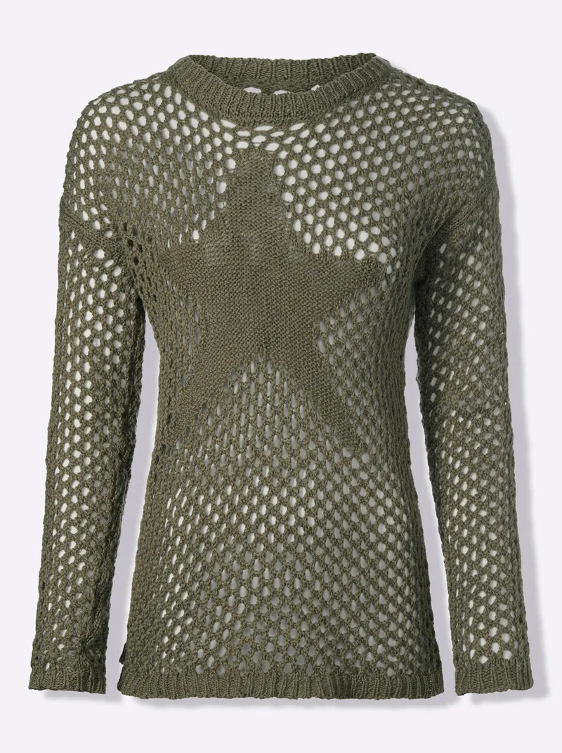 heine Ajourpullover khaki, Khaki, – Produktbild 1 von 2