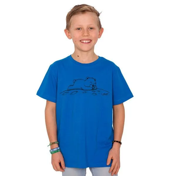 HANDGEDRUCKT HANDGEDRUCKT "Later" Kinder T-Shirt aus Biobaumwolle (kbA) Bär, Brightblue, – Produktbild 1 von 2