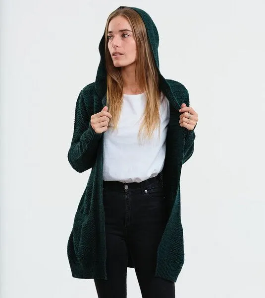 Gary Mash GARY MASH Long-Cardigan Vera mit Kapuze aus Biobaumwolle, Grün-schwarz mélange (grün), – Produktbild 1 von 4