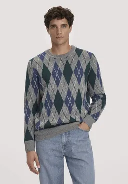 hessnatur hessnatur Argyle Strickpullover Regular aus Schurwolle und Bio-Baumwolle – Produktbild 1 von 1