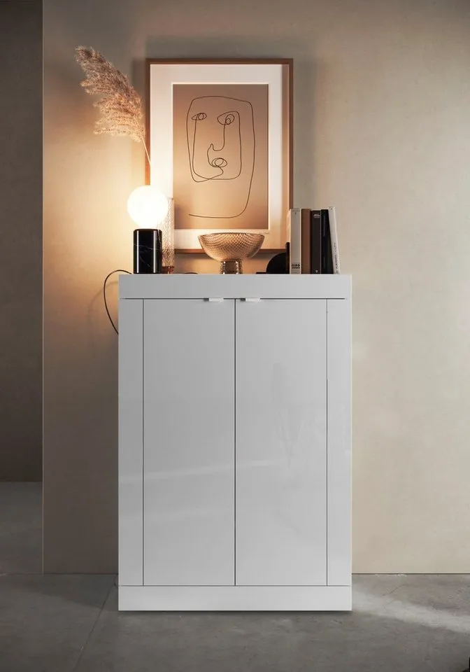 Home affaire Schuhschrank Basic Breite 78 cm, Höhe 116 cm, Schuhkommode, moderne Rahmenoptik, Metallgriffe, 4 Einlegeböden, Weiß, – Produktbild 4 von 5