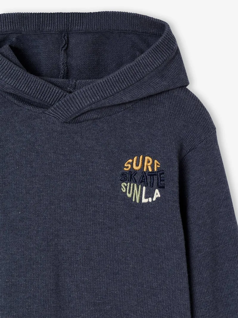 Vertbaudet Vertbaudet Kapuzenpullover mit Stickerei Jungen 30% Recycling-Baumwolle GRS-zertifiziert, Blau meliert, – Produktbild 3 von 5