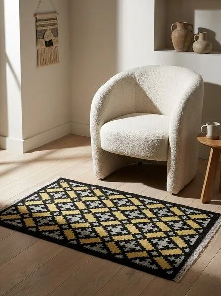 Rugtales Kelim Gashgai Schwarz „Rugtales“ aus Schurwolle, 82x119 cm, Schwarz, – Produktbild 1 von 4