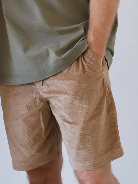 Kultgut Kultgut Relax Cord Shorts / 100% Biobaumwolle - leicht elastisch, Beige, – Produktbild 2 von 2