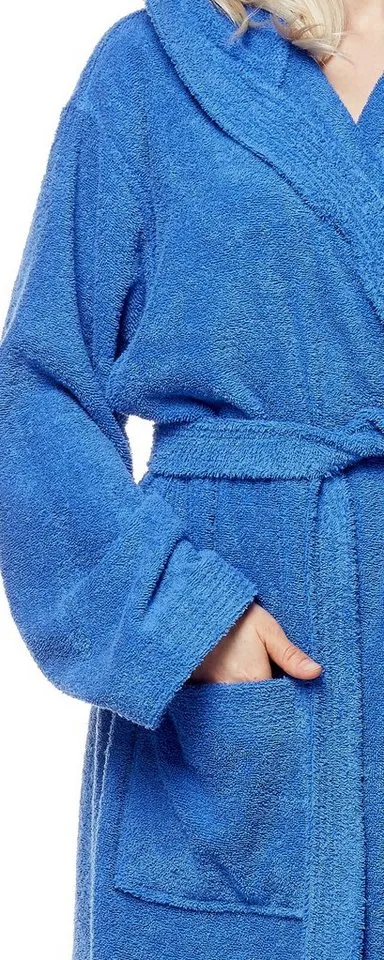 Arus Arus Damenbademantel Pandora, extra lang, mit Kapuze, 100% Baumwolle, für Spa & Zuhause, langform, 100% Baumwolle, Kapuze, Gürtel, mit Kapuze, extra lang, 100% Baumwolle, Blau, – Produktbild 5 von 5