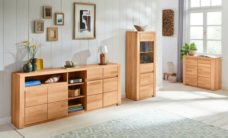 OTTO home Kommode Burano,90cm breit,35 cm tief, Fronten Massivholz, Holz massiv, Holzwerkstoff,2 Türen,2 breite Fächer, Braun, – Produktbild 6 von 8