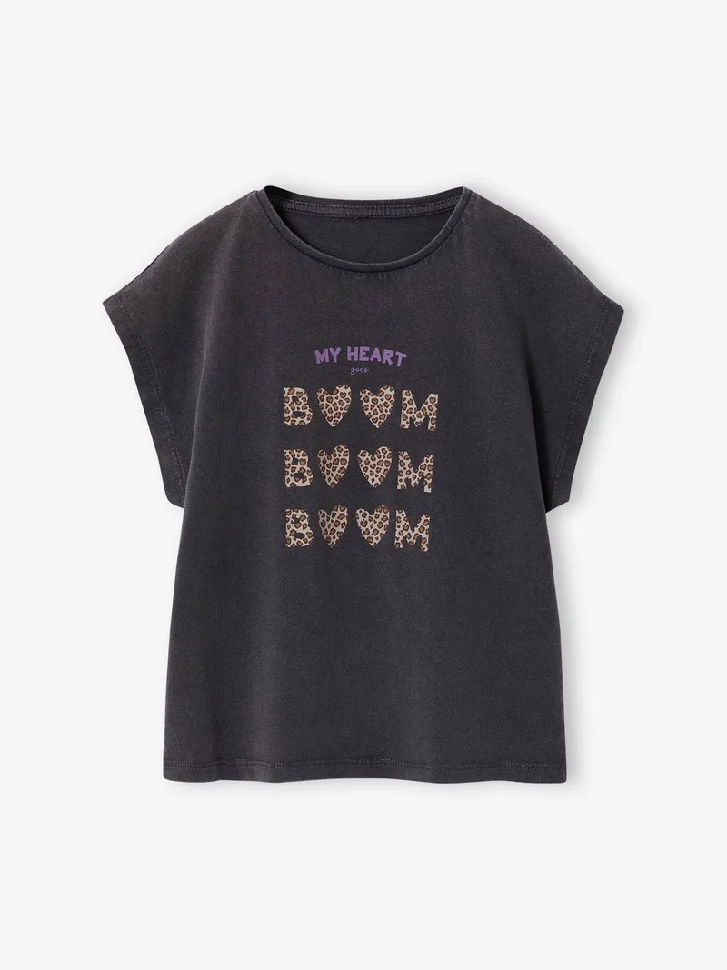 Vertbaudet T-Shirt in Kastenform Mädchen, Anthrazit/leo schrift, – Produktbild 2 von 3