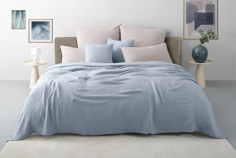 OTTO home Kissenbezug Bailee, 2er-Set, Kuschelige Musselin Qualität, Uni-Style, (2 Stück), 50x50 cm, Hotelverschluß, 100% atmungsaktive Buamwolle, Blau, – Produktbild 3 von 3
