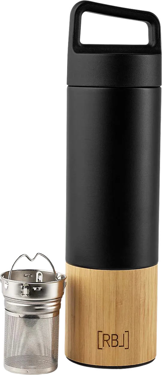 Rebel Outdoor Rebel Outdoor Isolierflasche mit Teesieb 530 ml bambus schwarz, Schwarz, – Produktbild 1 von 2