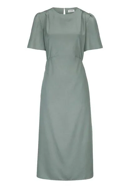 hessnatur hessnatur Gewebe Kleid gerafft Midi aus reinem Lyocell LYOCELL, Mattgrün, – Produktbild 4 von 5