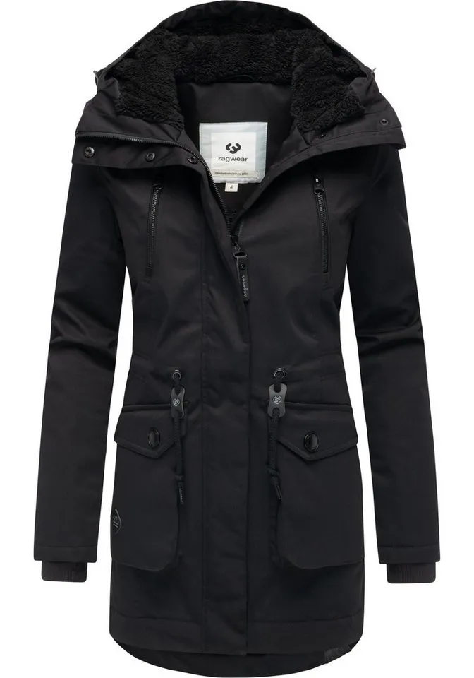 ragwear ragwear Kurzmantel Ellsa YOUMODO Winterparka mit auffälligen Taillenzugkordeln und Kapuze, Schwarz, – Produktbild 4 von 4