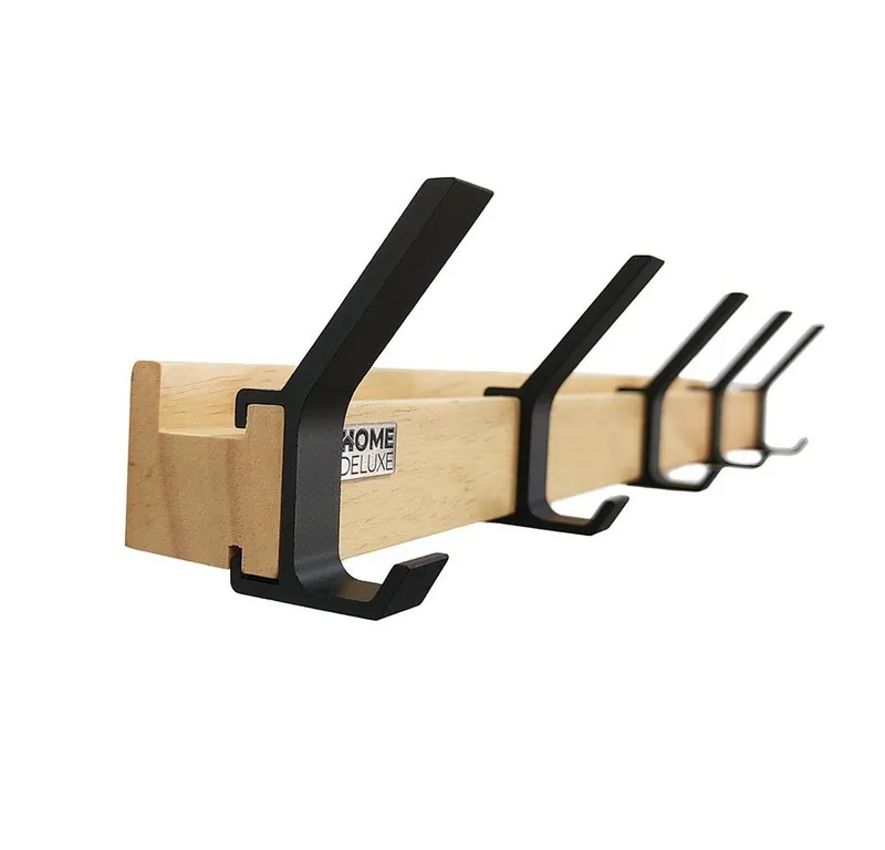 Home Deluxe Home Deluxe Garderobenleiste STRIPE inkl. Haken, Magnete und Bilderregal (8 St), wahlweise 5 oder 8 Edelstahlhaken, Wandgarderobe, Hakenleiste, Braun, – Produktbild 5 von 5