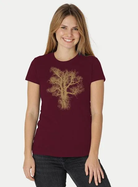 Peaces.bio - handbedruckte Biomode Peaces.bio - handbedruckte Biomode Damen Biobaumwoll T-Shirt Chestnut, Bordeuaux, – Produktbild 2 von 3