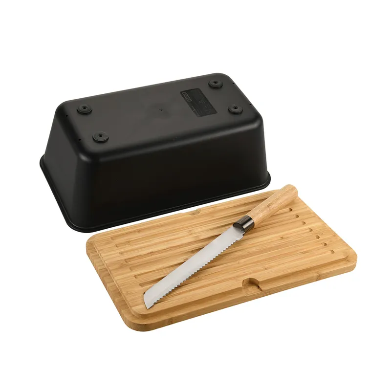 Kesper Brotbox mit Bambus-Schneidebrett und Messer, Schwarz | braun, – Produktbild 4 von 5