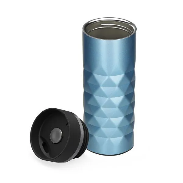 elasto elasto Edelstahl Thermobecher Diamond - 450 ml - auslaufsicherer Verschluss, Aquamarin blau, – Produktbild 3 von 4