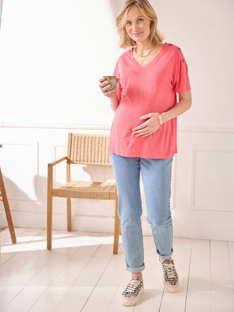 Vertbaudet Umstands-Shirt mit V-Ausschnitt, Rosa, – Produktbild 2 von 4