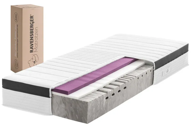 Kaltschaummatratze STRUKTURA-MED GEL, RAVENSBERGER Matratzen, 25 cm hoch, Ergonomisch, 3 Liegeelemente, 7 Zonen, Made in Germany, Tencelbezug, Weiß, – Produktbild 1 von 5
