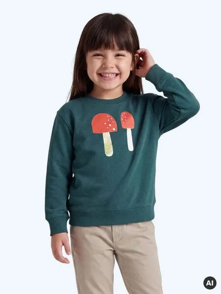 MelaDi Meladi Kinder Sweater aus Biobaumwolle - Plize auf Forrest Green, Natural white, – Produktbild 5 von 7