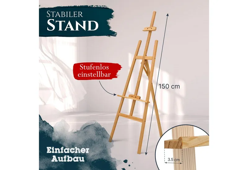 Artina Staffelei Tessin Feldstaffelei, 150cm, Natur, Malstaffelei, höhenverstellbar, Kiefernholz, stabile Dreibein-Konstruktion, Beige, – Produktbild 4 von 5