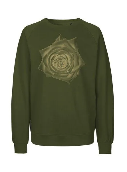 Peaces.bio - handbedruckte Biomode Peaces.bio - handbedruckte Biomode Bio Damen Sweatshirt Loose Fit Rose, Waldgrün, – Produktbild 1 von 3