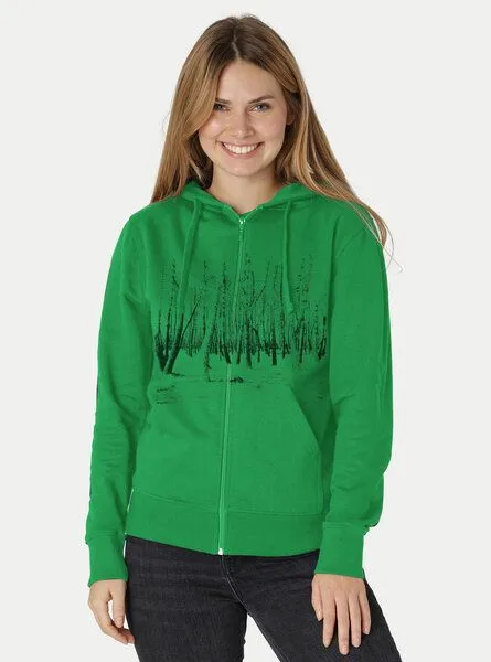 Peaces.bio - handbedruckte Biomode Peaces.bio - handbedruckte Biomode Zip-Hoodie Woodland Damen, Grün, – Produktbild 2 von 2