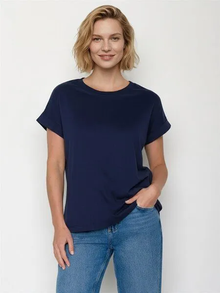 GreenBomb GREENBOMB Basic Loony - Sportliches T-Shirt aus Bio-Baumwolle mit Rollup Sleeve / GOTS / Fair & Vegan, Blau (marineblau), – Produktbild 1 von 4
