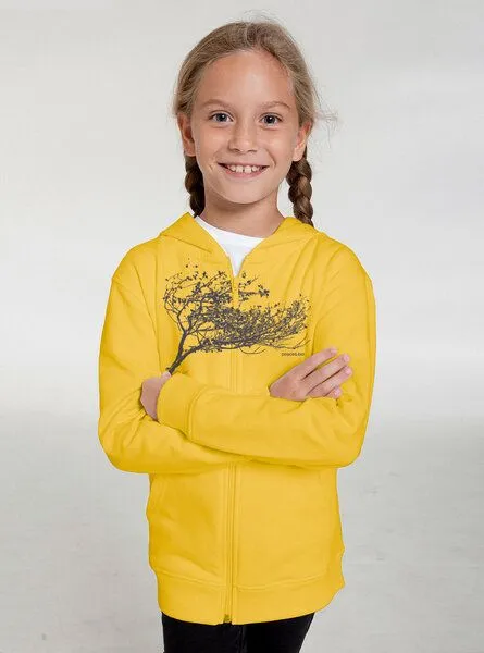 Peaces.bio - handbedruckte Biomode Peaces.bio - handbedruckte Biomode Kinder Zip-Hoodie Windy Tree, Gelb, – Produktbild 2 von 2