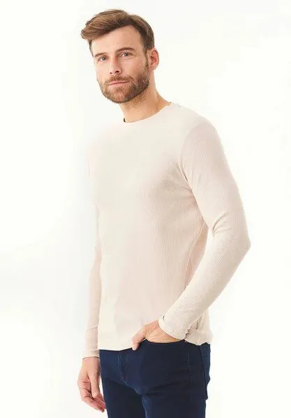 ORGANICATION ORGANICATION Geripptes Langarmshirt aus Bio-Baumwolle, Stone, – Produktbild 2 von 4