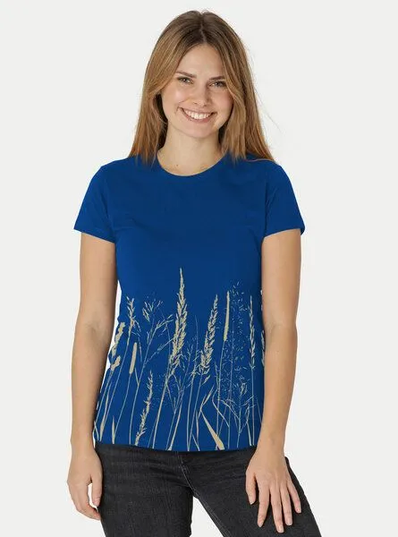 Peaces.bio - handbedruckte Biomode Peaces.bio - handbedruckte Biomode Damen Fit T-Shirt Gräservielfalt, Königsblau, – Produktbild 2 von 2