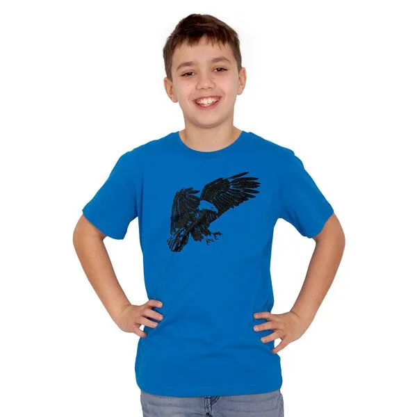 HANDGEDRUCKT HANDGEDRUCKT "Weißkopfseeadler" Unisex Kinder-T-Shirt, Brightblue, – Produktbild 1 von 3