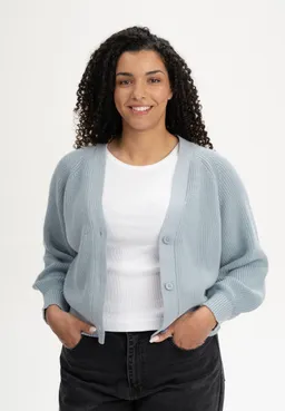 MELA MELA Damen vegan Strickjacke Rib Bhuma Cloudy Blue – Produktbild 1 von 1