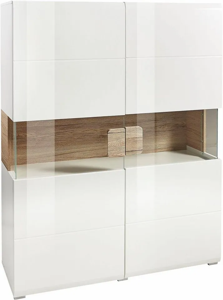 OTTO home Highboard Toledo,Breite 121,5 cm, trendige Hochkommode mit 2 Türen, Hochschrank mit Glas-Partien,stylische Hochglanzfronten, Weiß, – Produktbild 8 von 8