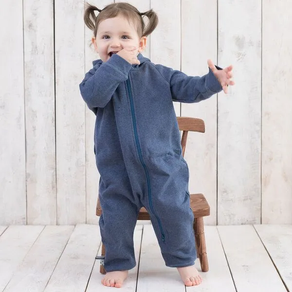 OrganicEra Baby Unisex Jumpsuit mit Reißverschluss 'OrganicEra' aus Bio-Baumwolle, Indigo melange (blau), – Produktbild 2 von 4