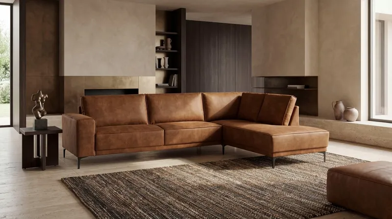 OTTO home Ecksofa OLAND Luxus-Microfaser L-Form, B: 289 cm, Skandi-Design, Braun, – Produktbild 2 von 5