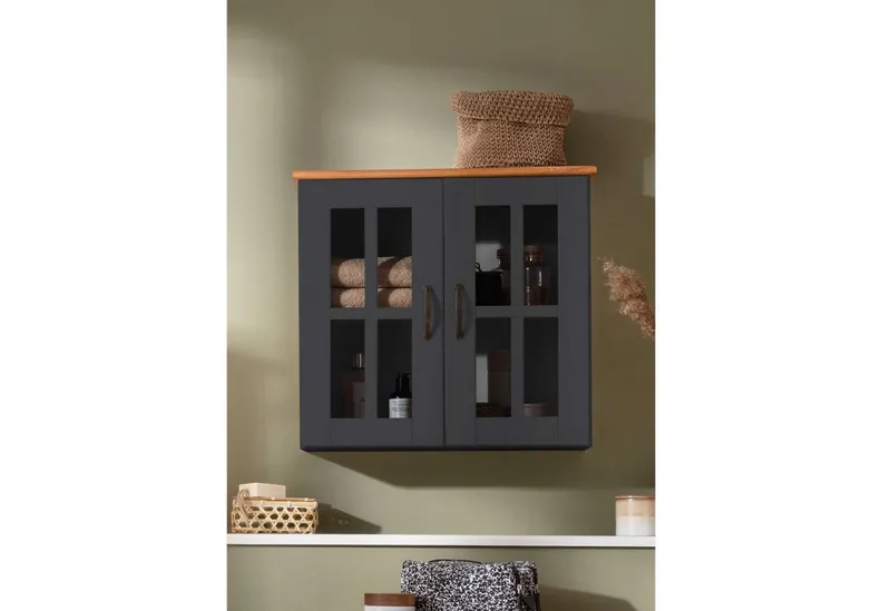 Home affaire Hängeschrank Rodby FSC®-zertifiziertes Massivholz, Griffe Metall, Breite 60cm, Höhe 60cm, Grau, – Produktbild 2 von 4