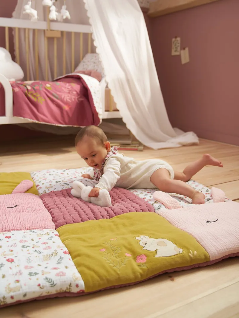 Vertbaudet Baby Spieldecke/ Laufstalleinlage VERZAUBERTER HASE, Altrosa, – Produktbild 3 von 4
