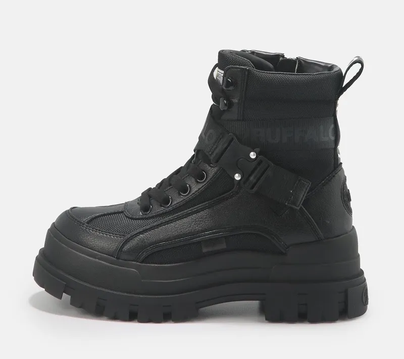 Buffalo Buffalo Aspha Com1 Vegan Winterboots Schnürstiefelette, Plateauboots mit Innen-Reißverschluss, Schwarz, – Produktbild 5 von 5