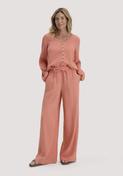 hessnatur hessnatur Gewebe Hose Wide Leg aus reiner Bio-Baumwolle, Pfirsichrot, – Produktbild 1 von 3