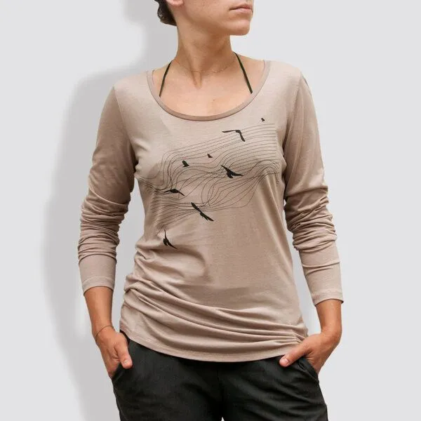 little kiwi little kiwi Damen Longsleeve, "Vögel", Nude, – Produktbild 1 von 4