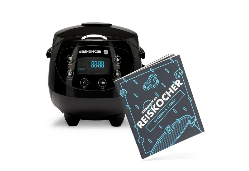 Reishunger Reishunger Reiskocher Digital Mini – 0,6 L – Multikocher – 8 Programme – Keramikbeschichtung, 350 W, Dämpfeinsatz, Messbecher, Reislöffel, Timer- und Warmhaltefunktion, Schwarz, – Produktbild 1 von 6