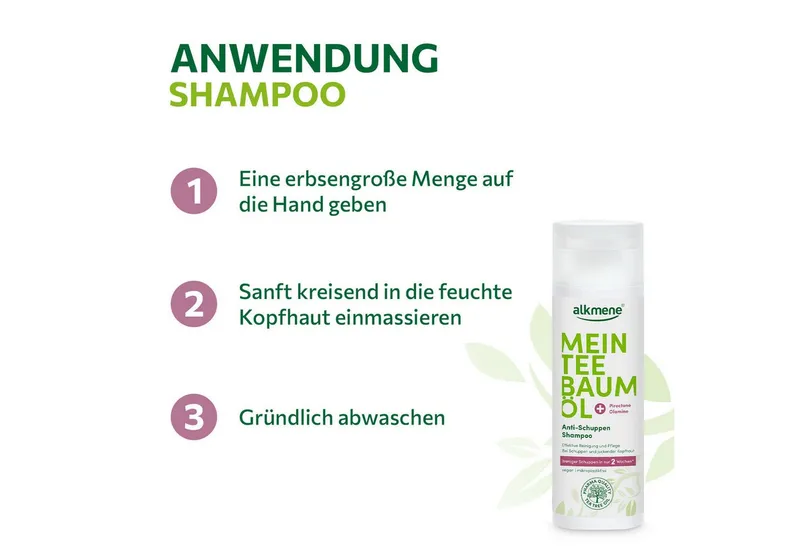 Alkmene Alkmene Haarshampoo Teebaumöl Anti Schuppen Shampoo weniger Schuppen in 2 Wochen - vegan, 1-tlg. – Produktbild 4 von 5
