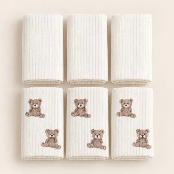bistyle bistyle Baby Spucktücher 6er Set | 20 x 20 cm | 100 % Bio-Baumwolle | mit kleinen Motiven, Ecru, – Produktbild 1 von 4