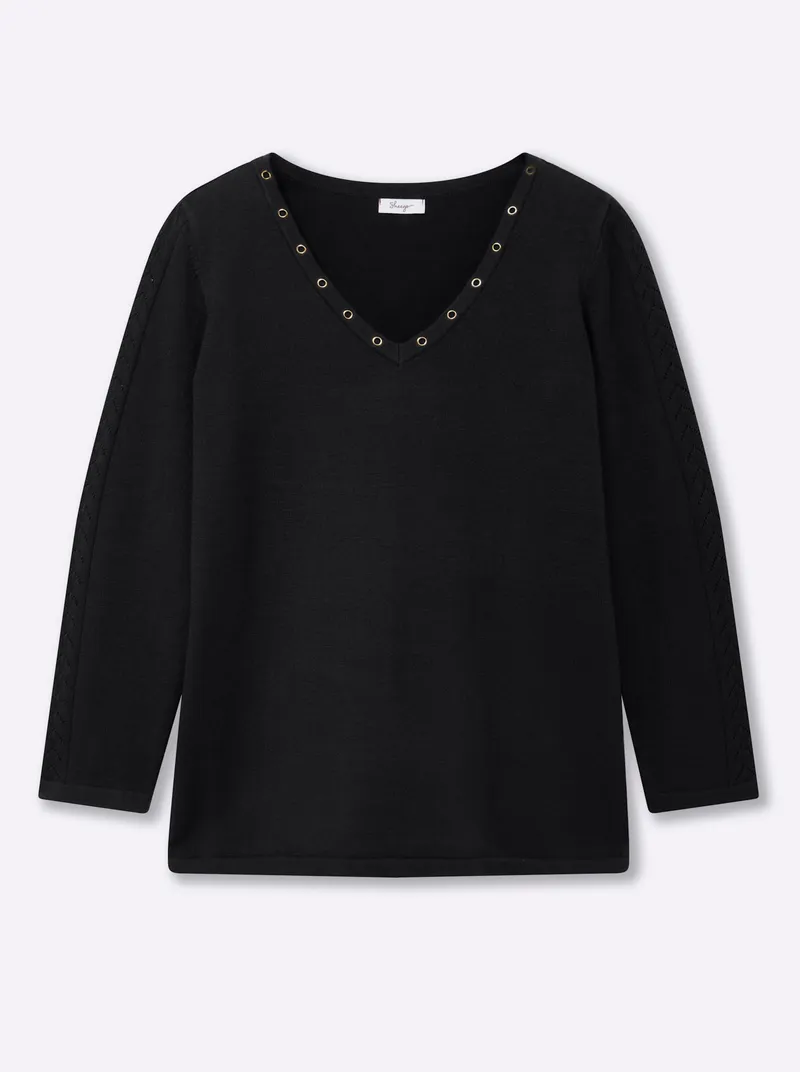 sheego Pullover schwarz, Schwarz, – Produktbild 1 von 2