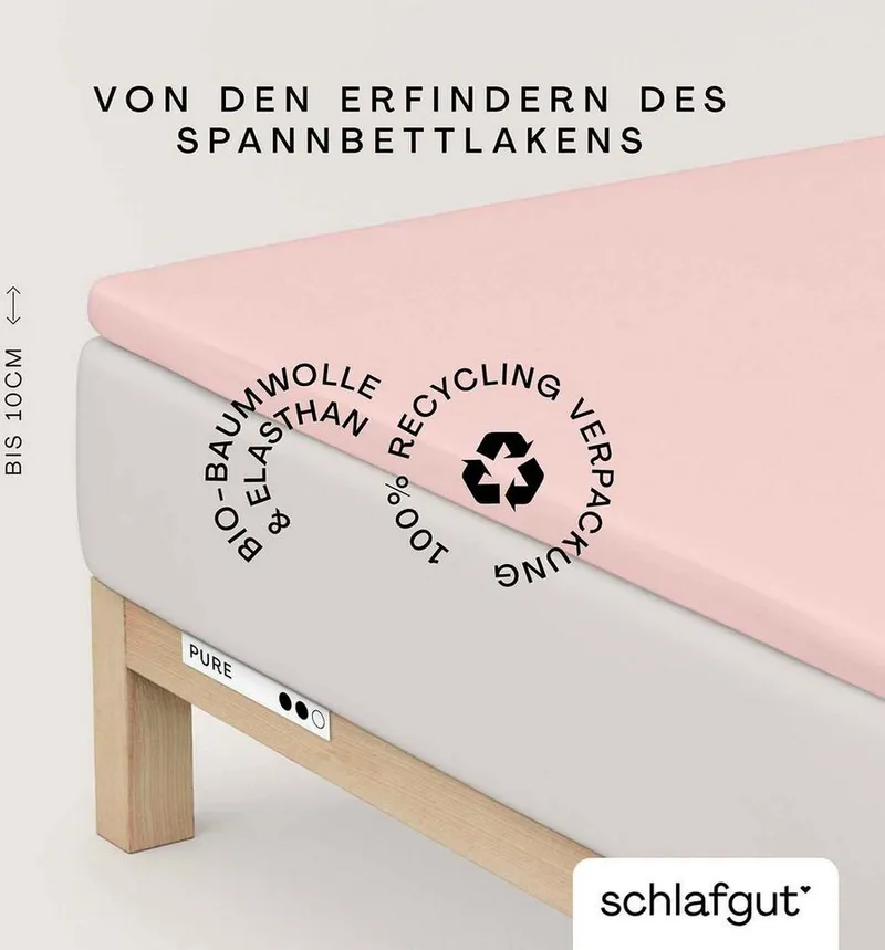 Schlafgut Schlafgut Spannbettlaken PURE TOPPER Bio-Baumwolle mit Elasthan 170 g/m² für Topper bis 10 cm, Jersey-Elasthan, Gummizug: rundum, (1 Stück), PREMIUM Laken für Matratzen bis 10 cm Höhe, dehnbar, blickdicht, Rosa, – Produktbild 2 von 5