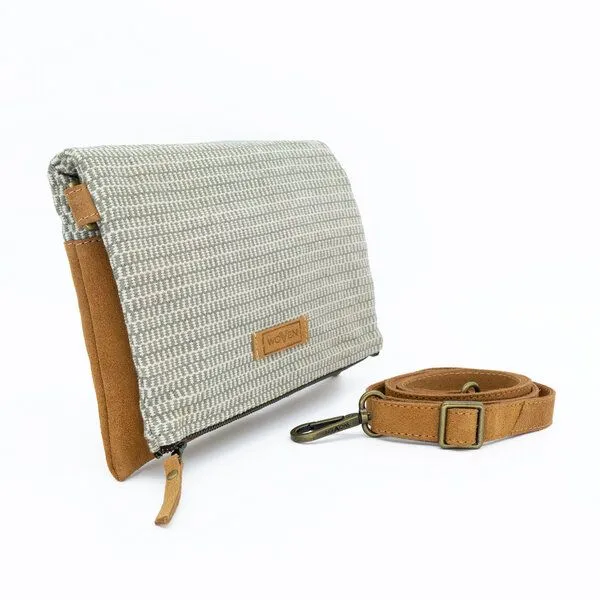 Woven Woven Damen Tasche Fold Bag/Umhängetasche Baumwolle & Leder offwhite/grau – Produktbild 2 von 4