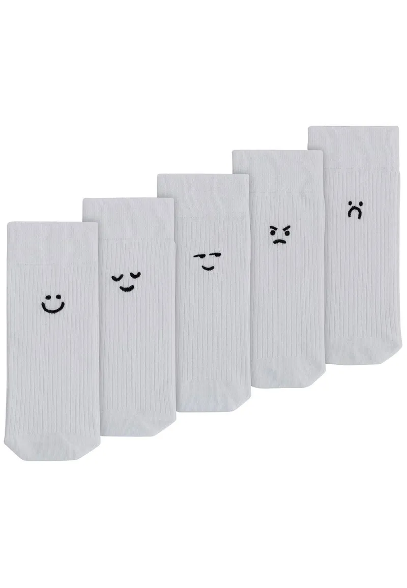 MELA Gerippte Socken mit Stickerei, 5 er Pack, Weiß / smiley moods, – Produktbild 1 von 2